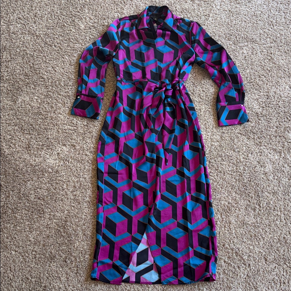 House of Harlow 1960 geometric print satin wrap dress size small